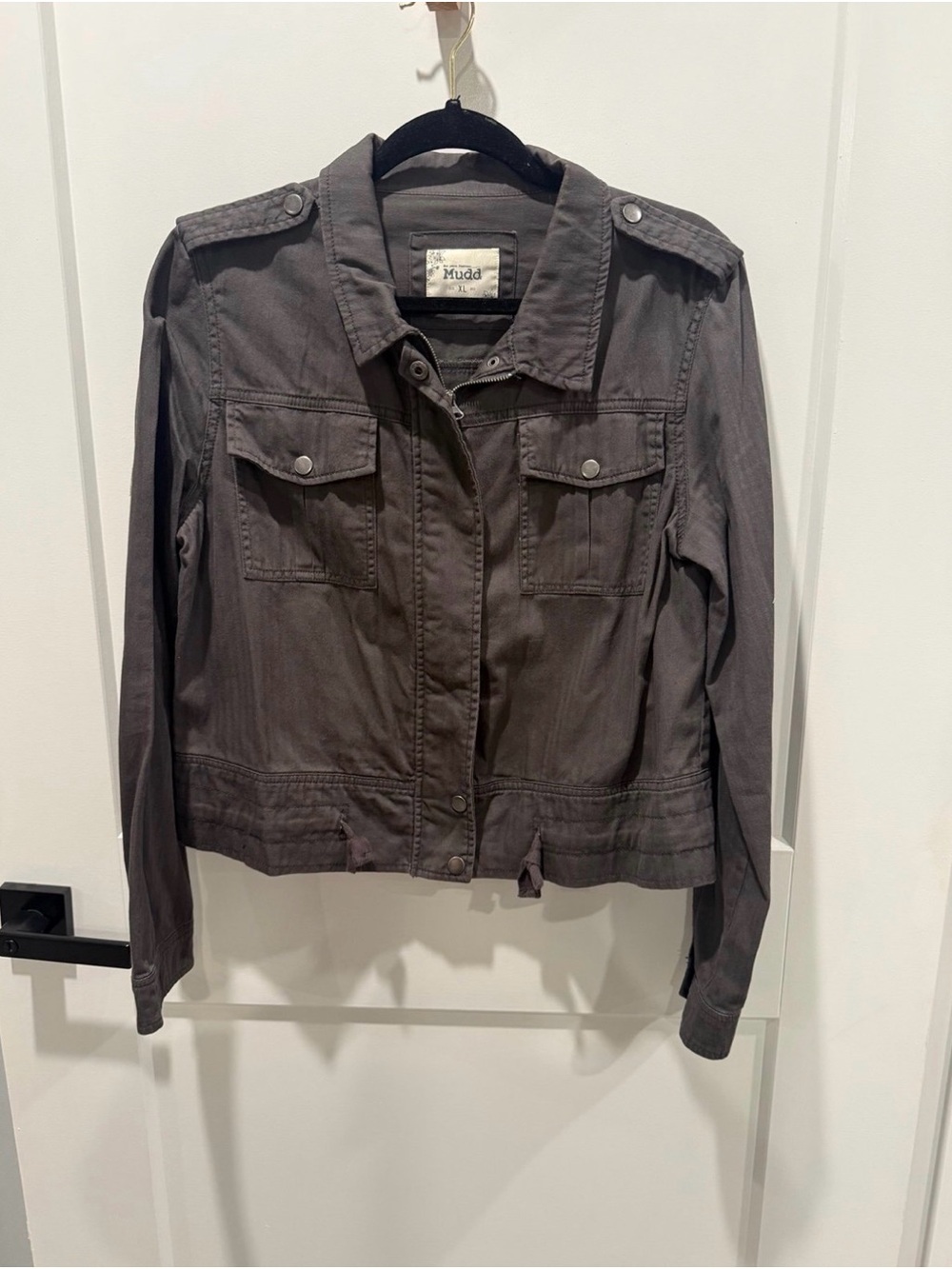 Mudd Women's Utility Jean Jacket in Charcoal Gray - Dark Gray